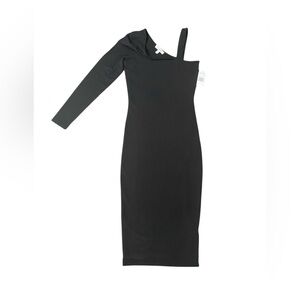 Good American Elegant Black One-Sleeve Shoulder Bodycon MIDI Dress Size 2